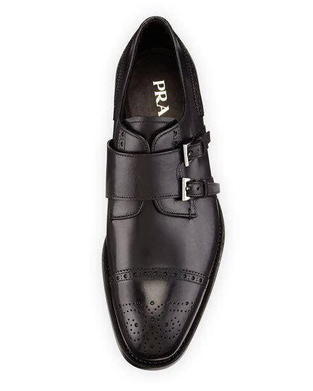 prada double monk black|Prada Medallion Leather Double Monk Shoe, Black .